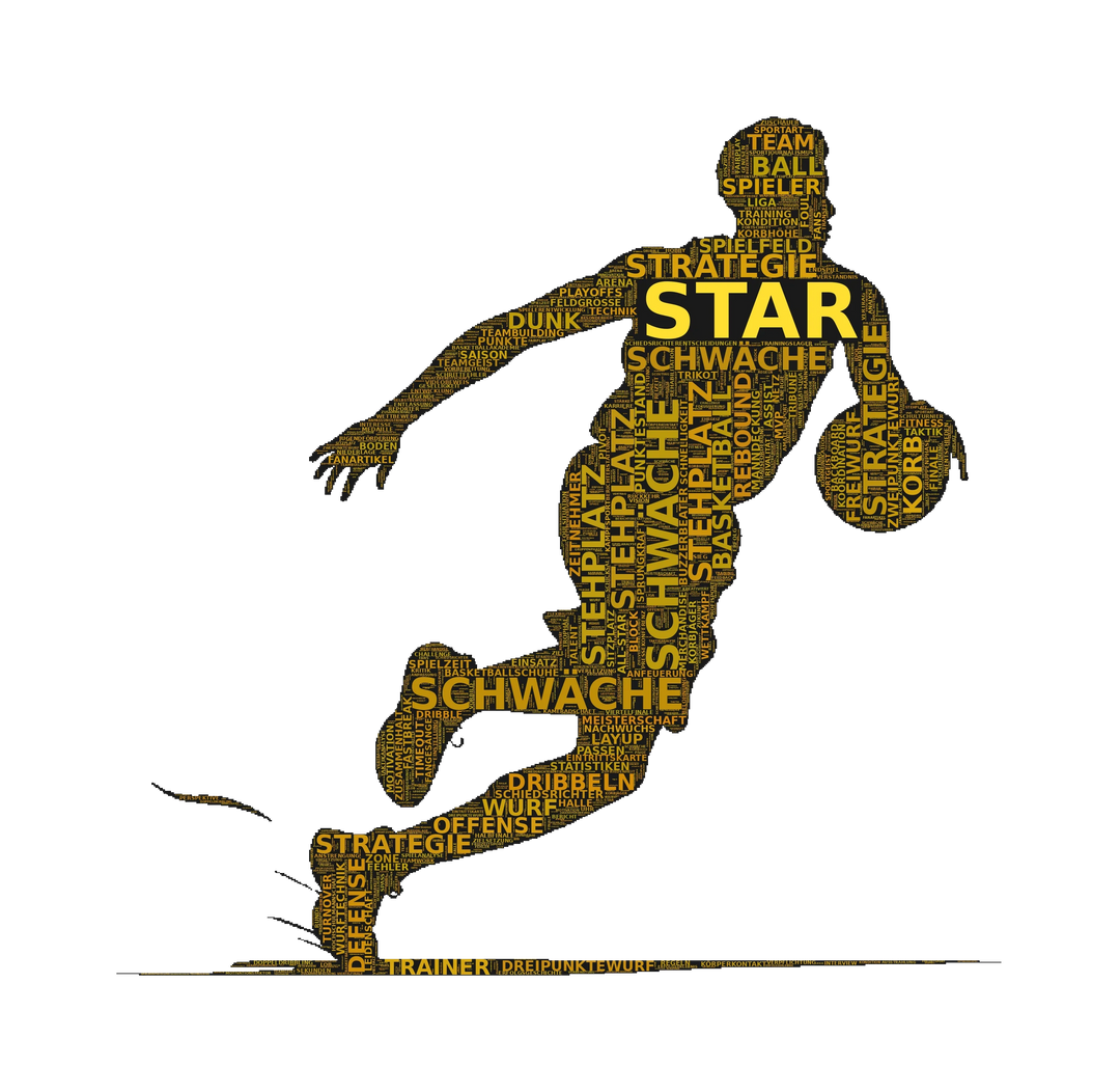Herz des Spiels – Basketball-Wortwolke